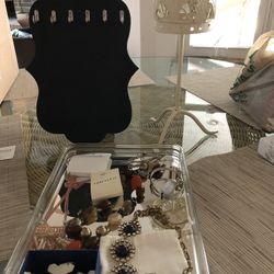 Lot, Assorted Jewelry, Jcrew , Charming Charlie Forever 21 Plus Jewelry Tray And Necklace Holders 