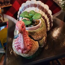 Small Vintage Turkey Planter Thanksgiving Decor Thanksgiving Hostess Gift
