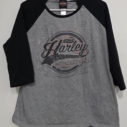 Womens Harley-Davidson Rhinestone Raglan Shirt Size L