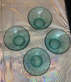 Extremely rare vintage teal Arcoroc swirl bowls - set of four