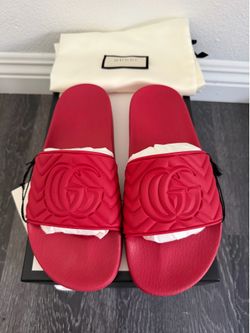 Gucci Quilted Rubber Slide Sandals Deep Coral Red Men’s 7