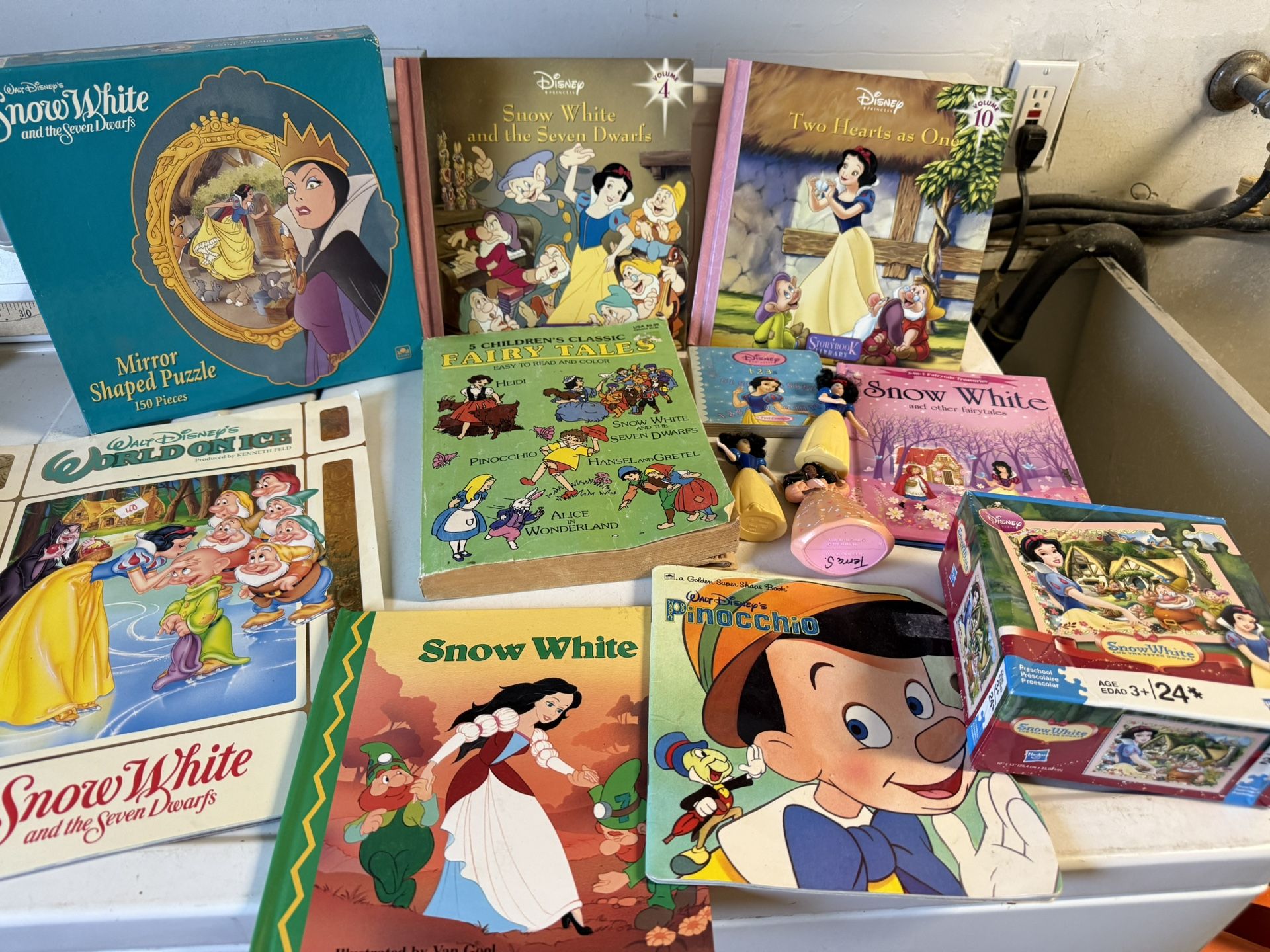 LOT Disney Snow White Pinocchio Books Toys Puzzles ALL FOR