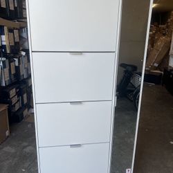 Shoe Storage Cabinet with Mirror, Modern Shoe Rack with 4 Flip Drawers & Door, Wood Shoe Organizer with 4-Tier Shelves for Entryway, Hallway & Bedroom