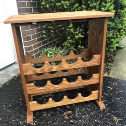Solid Oak Wine And Glasses Rack 24”x12”, 26”H, Excellent Condition 