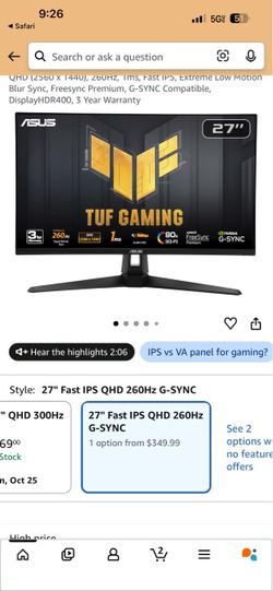 ASUS TUF Gaming 27” Monitor  27in