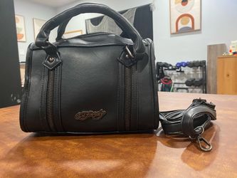 Ed Hardy Black Mini Barrel Handbag