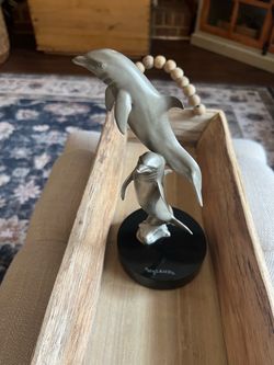1999 Robert Wyland “Double Dolphin” Cast Metal (Bronze) on Dark Marble Plinth # 274/950
