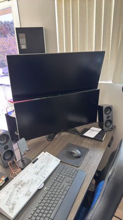 Office desk, computer, monitors with stands, printer, drovers for sale