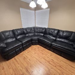 Large Black Leather Sectional Sofa 