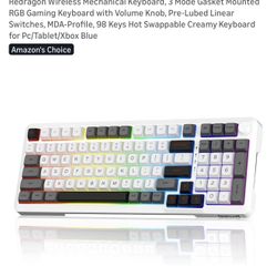 Redragon Wireless Mechanical Keyboard, 3 Mode Gasket Mounted RGB Gaming Keyboard with Volume Knob, Pre-Lubed Linear Switches, MDA-Profile, 98 Keys Hot