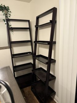 2 Brown Leaning Shelves 