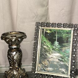 Vintage Picture Frame And Candle Stick Holder 