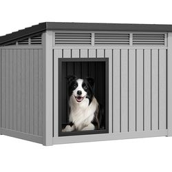 Assembled New Plastic Dog House Indoor & Outdoor Dog Kennel with Lift-Up Sloping Roof Waterproof