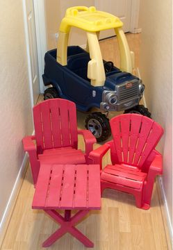 Little Tikes Cozy Blue Truck Ride-On & Toddler Red Patio Set Bundle