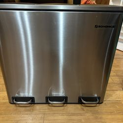 Stainless Steel Three Compartment Recycling Trash Can 