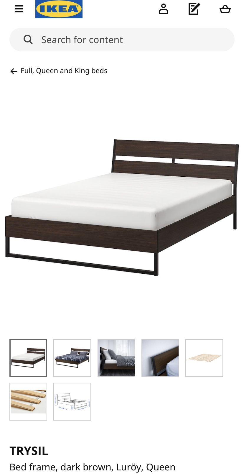 Assembled, like-new TRYSIL queen bed frame from IKEA!