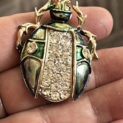 Ladybug Brooch Enameled And Decorated With Rhinestones 