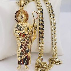 San Judas Tadeo y Cadena chapado en orò 14k/Saint Jude Thaddeus and Chain gold plated 14k