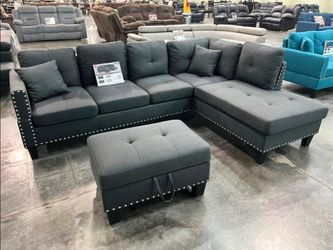 BRAND NEW 3PC SECTIONAL SOFA SET WITH OTTOMAN AND ACCENT PILLOWS INCLUDED $389