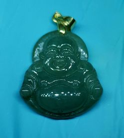 Burmese icy type A jadeite jade pendant lucky happy Buddha. Certified.