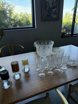 Crystal Punch bowl Set With Glasses, Centerpiece, Tray, And Candle Holders