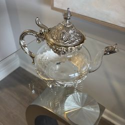 Like New Moroccan Ornate Silver-Trim Glass Teapot