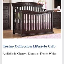 Baby Furniture Set by Torino - 3 Pieces Crib, Dresser And Hutch - Solid Wood