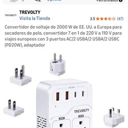 Convertidor de voltaje de 2000 W de EE. UU. a Europa para secadores de pelo, convertidor 7 en 1 de 220 V a 110 V para viajes europeos con 3 puertos AC