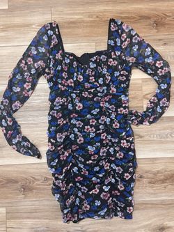 Black Floral Mesh Ruched Mini Dress