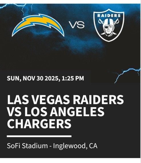 Chargers Vs Raiders 2 Tickets 