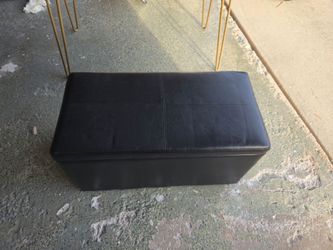 Black Faux Leather Storage Bench Ottoman – Hinged Top