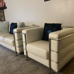 White Leather Couch And Chair
