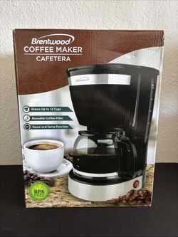 Brentwood TS-215BK 12-Cup Drip Coffee Maker Black Glass Carafe New in Box