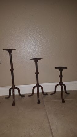 3 metal candle holders- plant stand - pillars