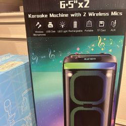 Karaoke Machine with 2 Wireless Microphones, 6.5” Big Loud Bluetooth w/Remote, NEW