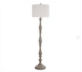 61 in. Distressed Gray Floor Lamp with Taupe Hardback Silk Shade - New