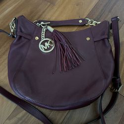 Michael  Kors burgundy wine leather fringe shoulder bag