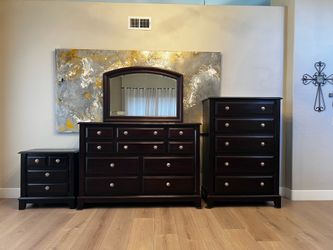 3 Piece Bedroom Set- Solid Wood Espresso Brown Mahogany TWO Large Dressers and ONE Nightstand