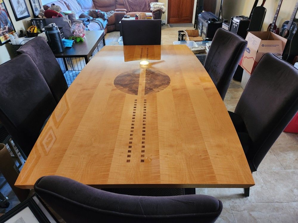 Beautiful Wood Inlay Dining Table Scandinavian Modern 