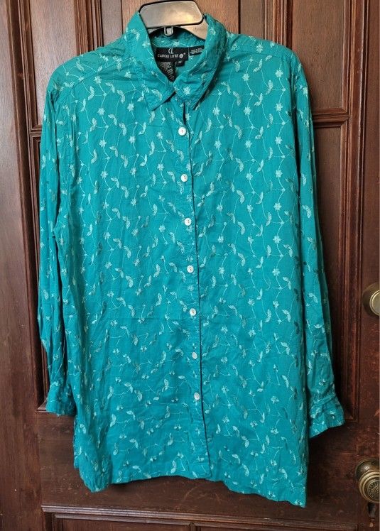 Vintage Carole Little Embossed Leaves On A Vine Button Down Shirt Size 1X
