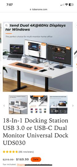 18-In-1 Docking Station USB 3.0 or USB-C Dual Monitor Universal Dock UDS030