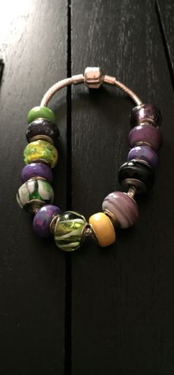 8.5” Silver Plated Charm Bracelet with Murano Glass Beads