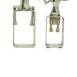 Silver Aluminum Musician Sculpture, Set of 2