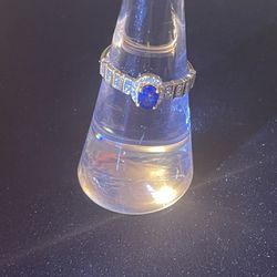 Sapphire Ring With Cubic Zirconia. S925 Silver. Adjustable Size