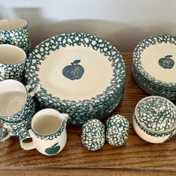 Tienshan Apple - Set of 8 Plus a Large Platter & Bowl, Creamer, Sugar Bowl, Salt-Pepper Shakers.