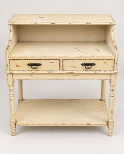 Distressed Cream Wood Console / Washstand-Style Table