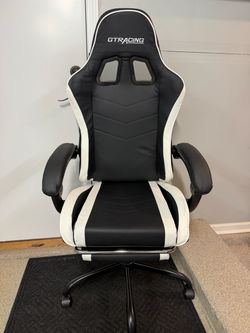 Brand New Black/White Tall Back Height Adjustable Reclining Gaming Chair w/Slide Out Footrest