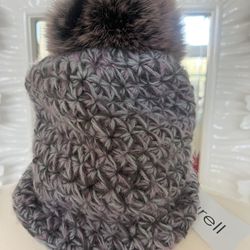 Surell Knit Hat With Fox Fur Pom 