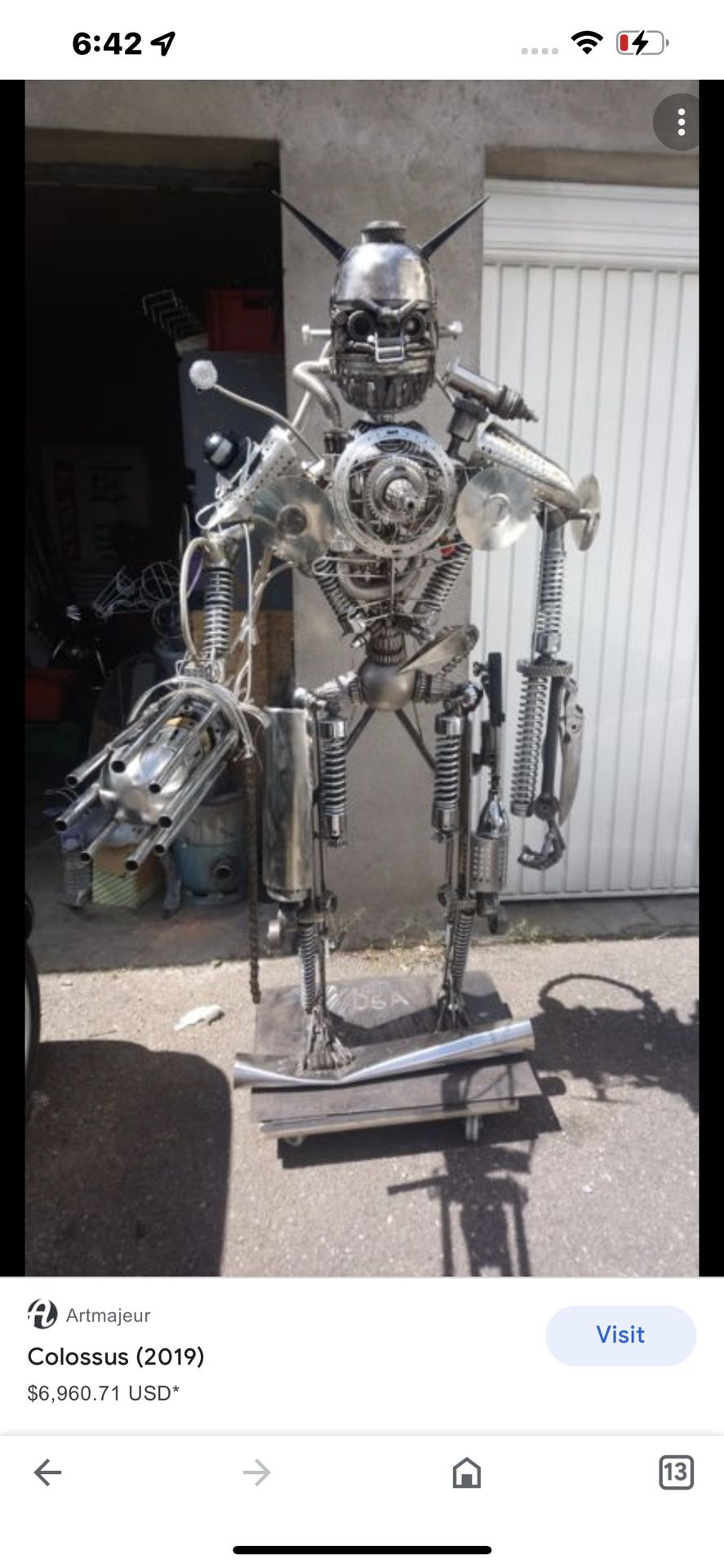 Handcrafted metal robot sculpture 8’ tall shipping can be arranged message me for details $1500 for the Dinosaur the other two or 3000 apiece OBO 