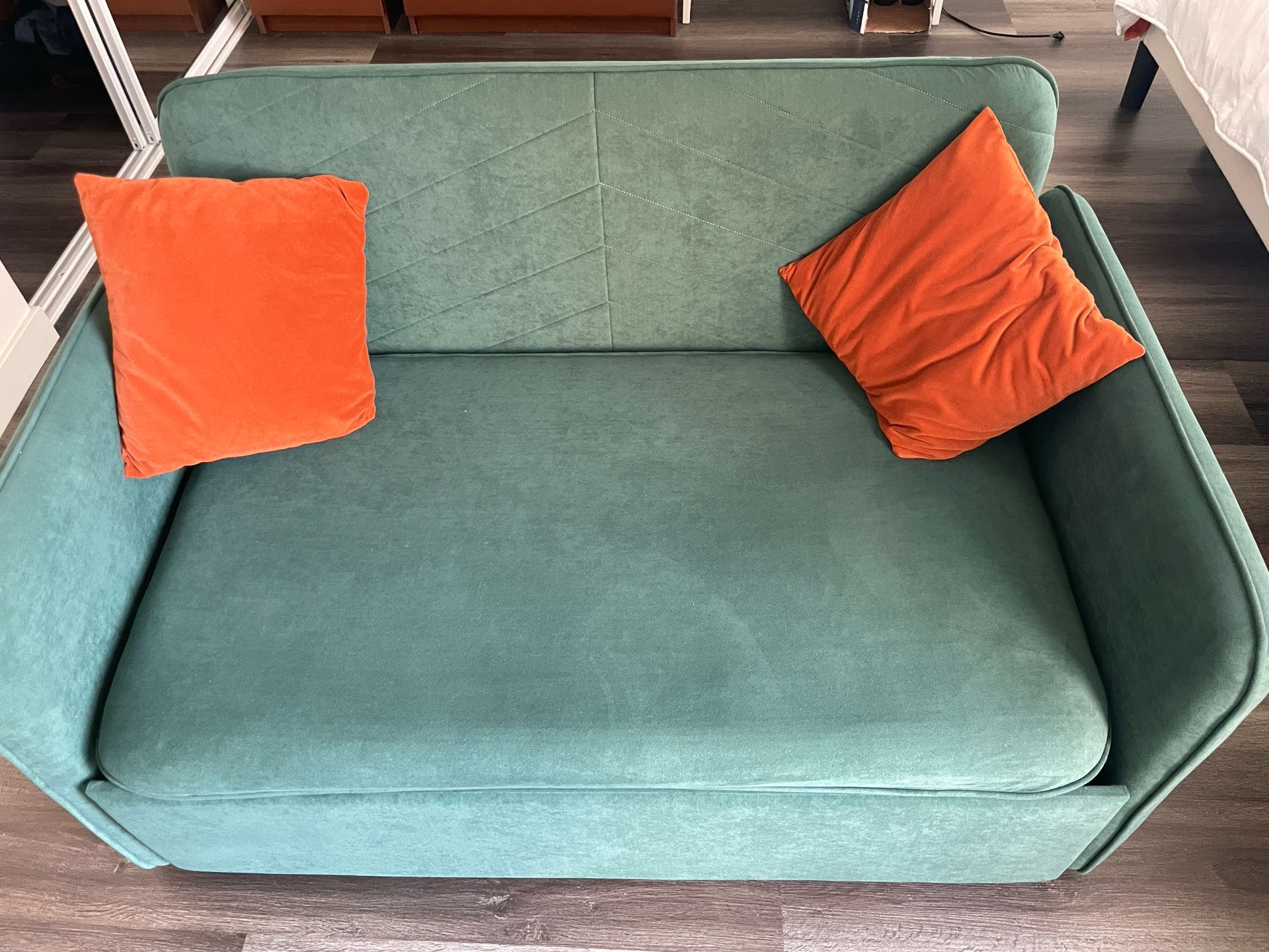 Dark Green Sleeper Sofa Velvet Upholstered For Sale